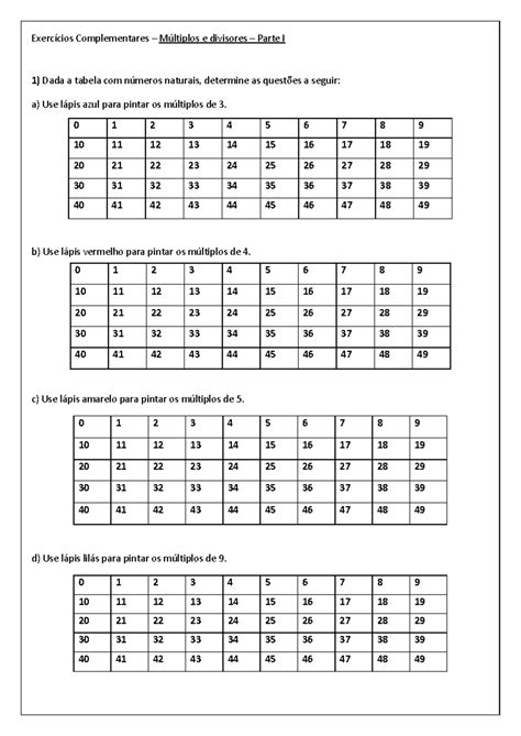 Exercícios de Múltiplos e Divisores - 6º Ano Matemática Parte I - Studocu