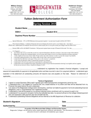 Fillable Online Ridgewater Deferment Form Spring Ridgewater