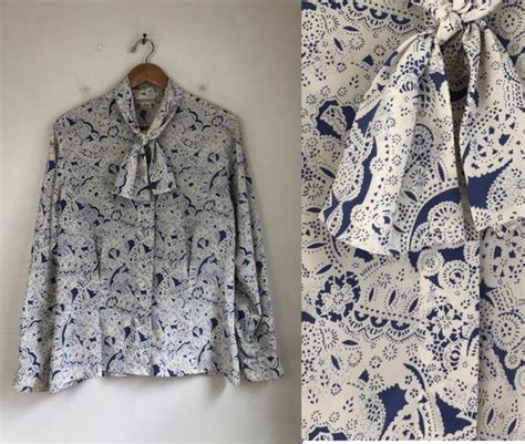 Vintage Pussy Bow Blouse S Evan Picone Lace Paisley Print Etsy