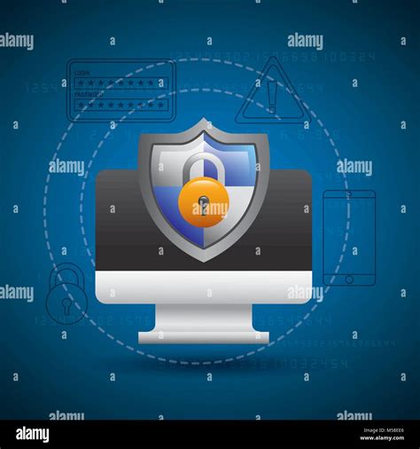 monitor technology shield protection padlock secure Stock Vector Image ...
