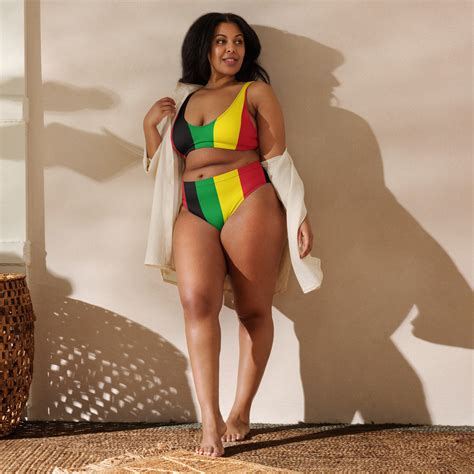 Jamaica Rasta Coloured High Waisted Bikini Eco Friendly Swimwear Jamaican Clothing Jamaica