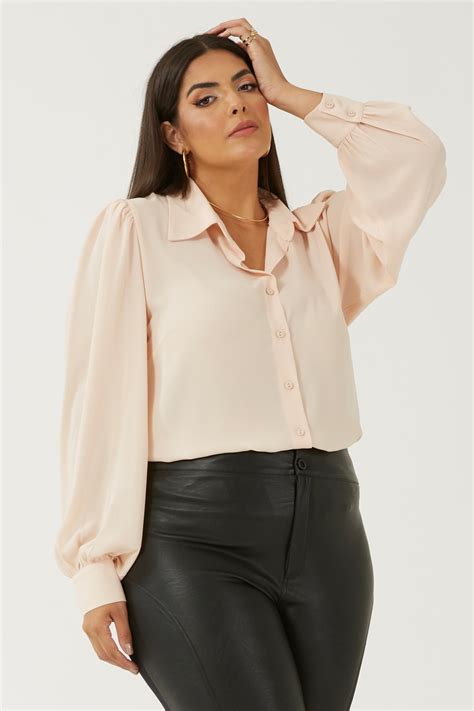 Camisa B Sica Crepe Nude Rery Roupa Feminina Plus Size