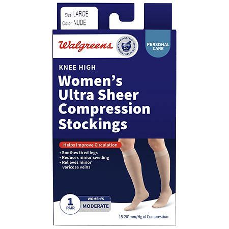 Walgreens Knee High Women S Ultra Sheer Compression Stockings Moderate Nude Nude Walgreens