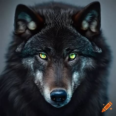 Black Wolf With Green Eyes