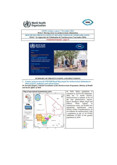 Summary report GONE webinar: Mali - Moving closer to onchocerciasis