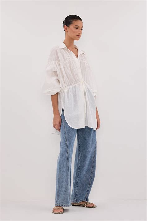 Floyce White Linen Long Sleeve Top Dissh