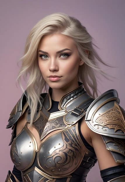 Premium Photo Portrait Of A Beautiful Blonde Woman In Armor Cosplay Fantasy