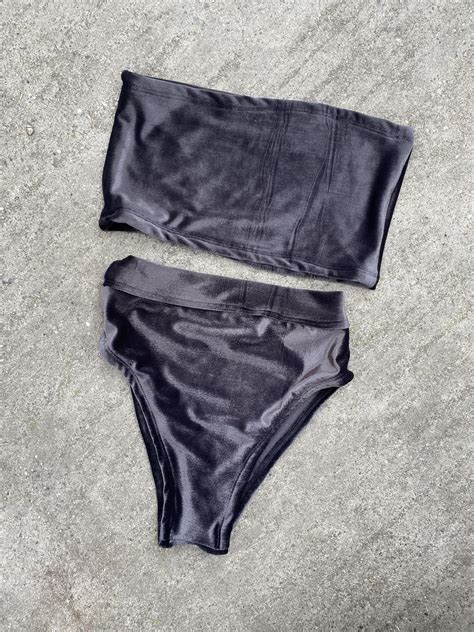Charcoal Gray Velvet Set Bikini Set Swimwear Festival Etsy