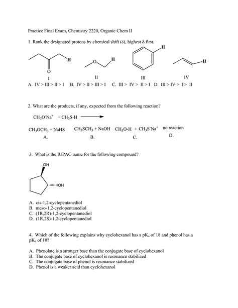 Practice Final Exam Chemistry 2220 Organic Chem II First