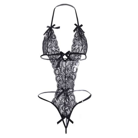 Jual Lingerie Wanita Sexy Model V Neck Backless Bahan Lace Bunga A269 Hitam Jakarta Utara