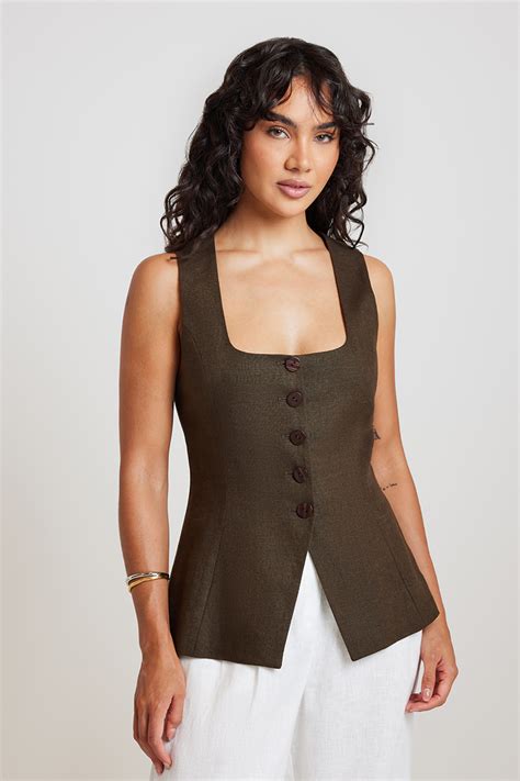 Nude Lucy Clio Linen Vest Clove Stylerunner