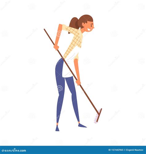 Woman Mopping Floor Home Or Office Cleaning Poster Cartoon Vector 146988551