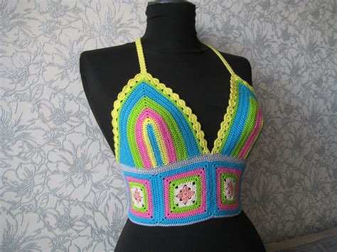 Crochet Bikini Top Rainbow Crochet Bra Beach Cover Up Etsy