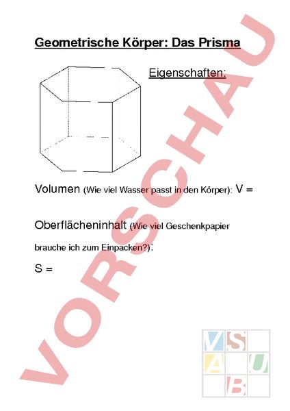 Arbeitsblatt Theorievorlage Prisma Geometrie K Rper Figuren