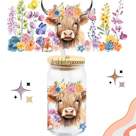 Floral Cow Uv Dtf Wrap Bubbly Zone