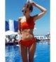Women Sexy High Waisted Swimsuit Scalloped Trim One Shoulder Bikini Set Orange Cy C Xdk W
