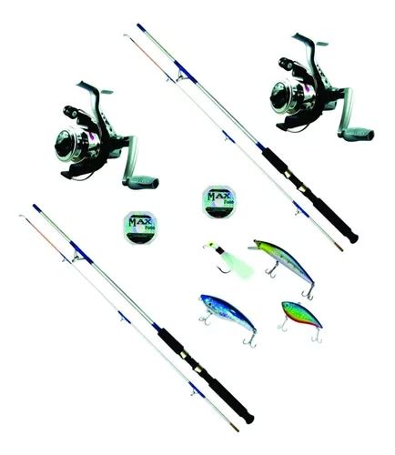 Kit 2 Molinetes Marine Sports 2 Varas Iscas Artificiais Linh