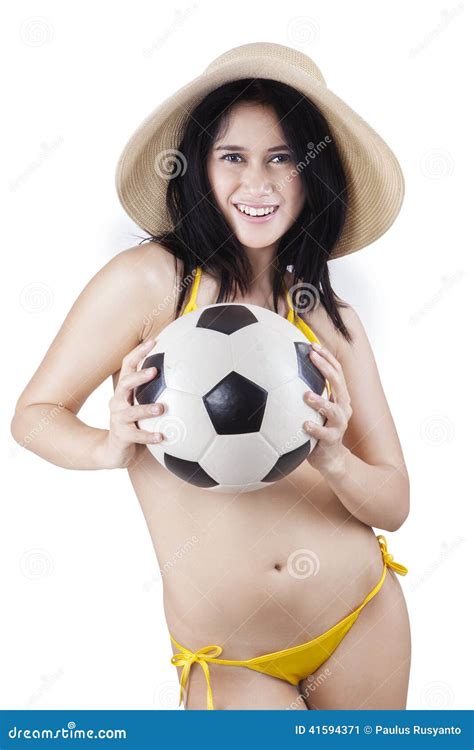 Woman Wearing Swimsuit And Holding Ball 1 Stock Image Image Of Ball Latina 41594371