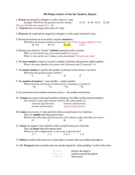 200 Ways To Pass The Chemistry Regents