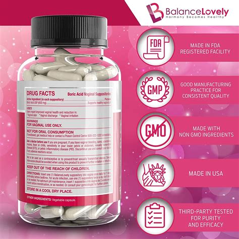 Boric Acid Suppositories 600mg - Vegan Capsules for Feminine Hygiene
