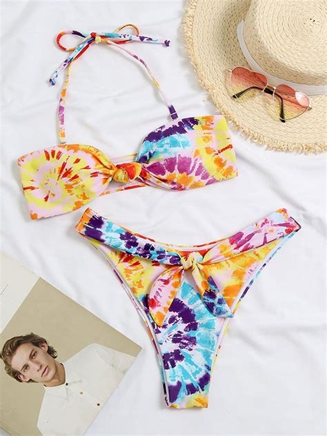 Emmiol Kostenloser Versand Mixed Tie Dye Halfter Bikini Set Mehrere Farben S Von Bikinis Im