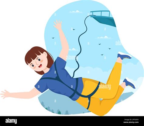 Bungee Jumping Illustration With A Person Wearing An Elastic Rope