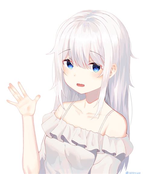 Safebooru 1girl Absurdres Bangs Bare Shoulders Blue Eyes Blush Dress Grey Hair Hand Up Highres