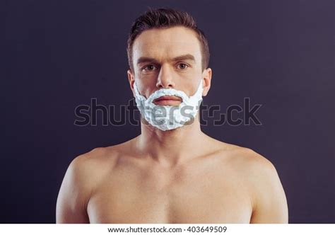 Portrait Handsome Naked Man Shaving Foam Stock Photo Shutterstock