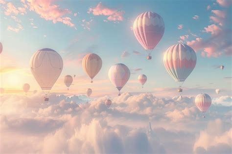 11 Hot Air Balloons Pastel Love Balloons32k Uhd Wimmelbilder Fictional Landscapes Premium AI