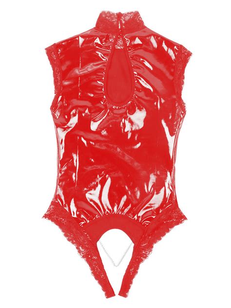 Womens Wet Look Leather Zip Lingerie Leotard Bodysuit Jumpsuit Catsuit Clubwear Ebay