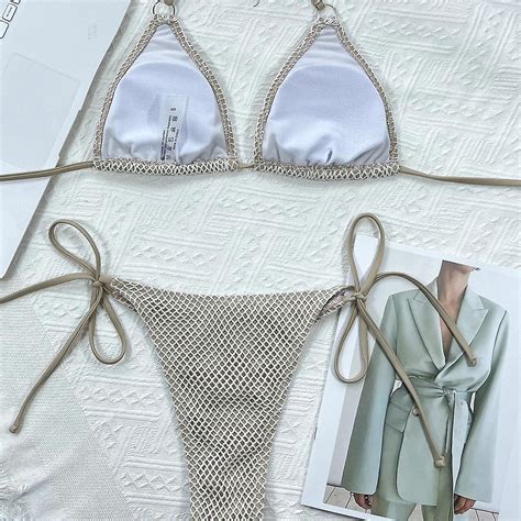 Mesh Bikini Micro Bikinis Set Swimsutis Female Brazilian Women Swimwear Thong Biquini Swimming