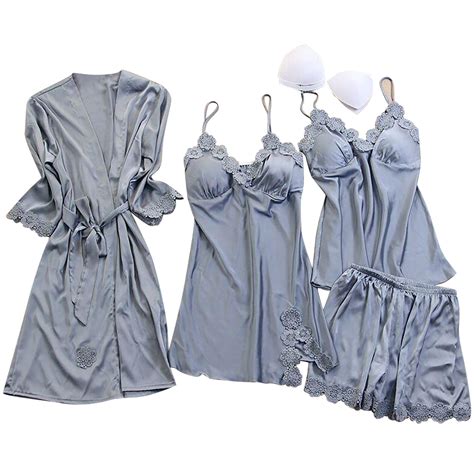 Gakvbuo Plus Size Lingerie For Women S Silk Satin Pajamas Nightdress Pieces Floral Lace Cami