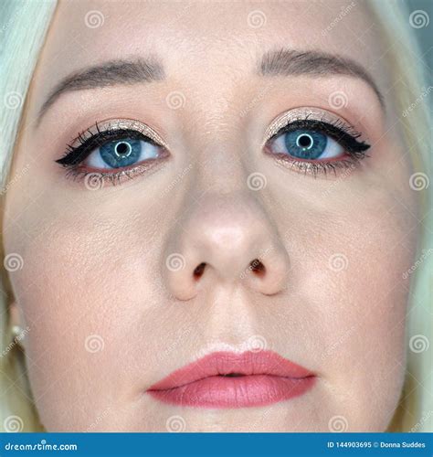 Blonde Haired Woman With Nude Makeup And Winged Liner Stock Image Image Of Lady Attractive