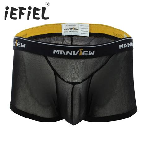 Iefiel Sexy Lingerie Gay Male Mens Mesh Boxer Shorts Underwear Underpants Sissy Comfortable Semi