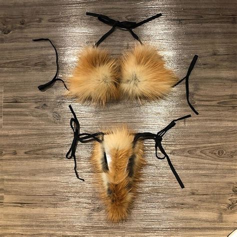 Women Real Fox Fur Bikini One Size Bikini Set Etsy