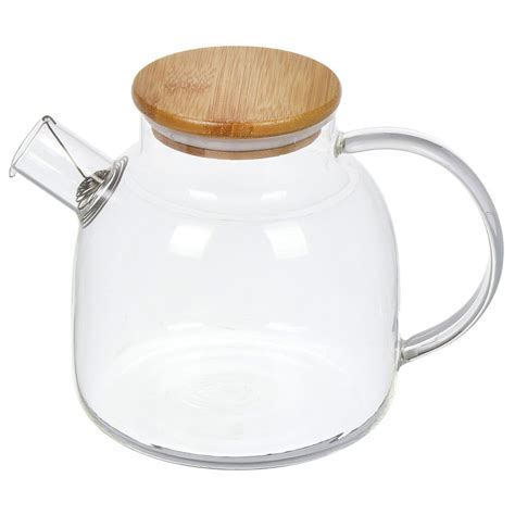 Чайник заварочный стекло, 1.5 л, с ситечком, с бамбуковой крышкой ...