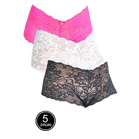 Kit Caleçon Tanga Renda Shortinho Lingerie Calesson Calcinha Feminino Revenda Submarino