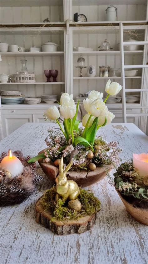 Osterdeko In Der Holzschale Mit Moos Und Tulpen Easterdecor