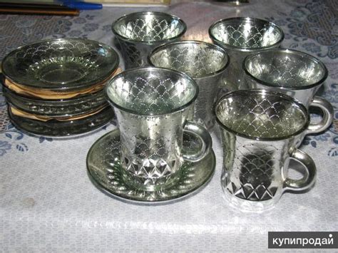 Кофейный сервиз из стекла с напылением под серебро. в Москве
