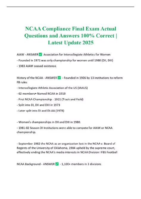 NCAA Compliance Final Exam Actual Questions and Answers 100% Correct