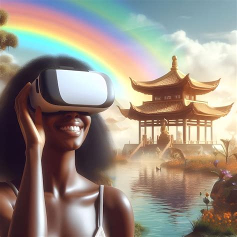 Premium AI Image A Happy Black Women Wearing A VR Headset In A