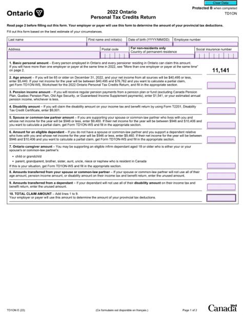 Free Online TD1ON Form TD1 Ontario, Free Template from Pandadoc