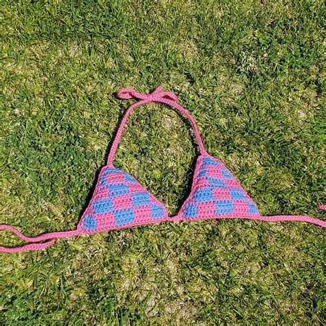 Crochet Checkered Bikini Top Etsy