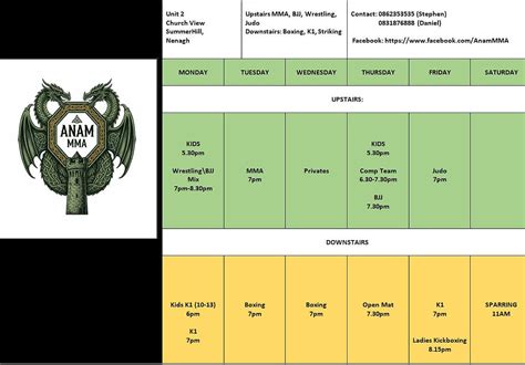 timetable anam mma