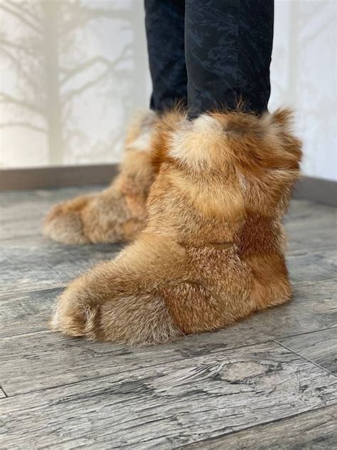 Fox Fur Boots Men Women Real Fur Home Booties Furry House - Etsy