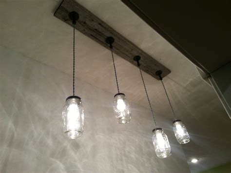 Barnwood Mason Jar Light Fixture 4 Light Hanging Ceiling