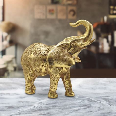 Ice Armor 10 25 W Gold Thai Elephant With Trunk Up Statue Feng Shui Decoration Religious