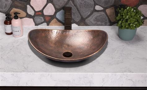 Monarch Abode Hand Hammered Copper Copper Vessel Oval Bathroom Sink