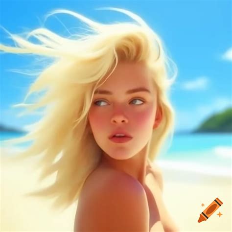 Blonde Woman At Sunny Beach On Craiyon