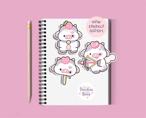 Cute Cow Sticker Pack Kawaii Cow Stickers Kawaii Journal Cute Planner ...